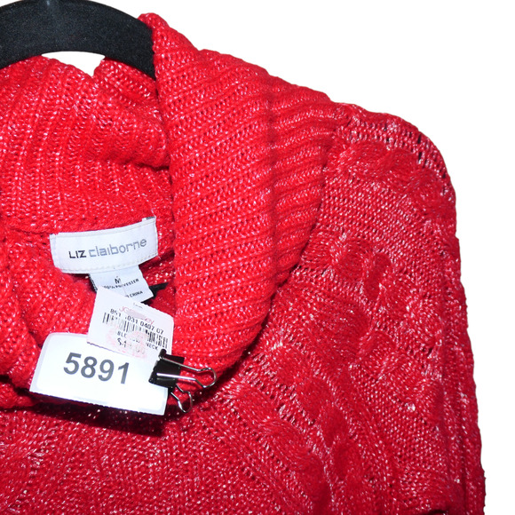 NEW Liz Claiborne Sweater Womens Medium Heathered Red with Silver Cowl Neck - Picture 6 of 6